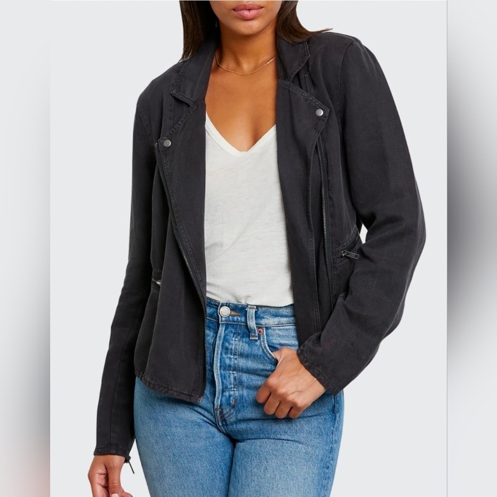 Rails Longsleeve Zip Moto Jacket Linen Blend Medium Faded Black
